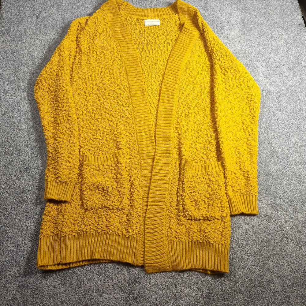 Bobbie Brooks Ladies Mustard Yellow Open Front Knit Cardigan Sweater Small